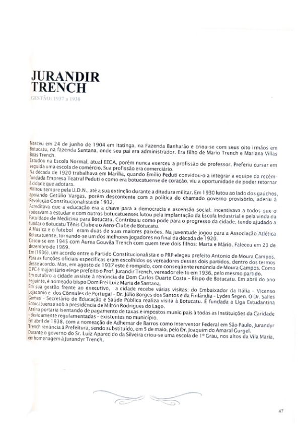 Foto - Registro biográfico dos prefeitos de Botucatu - Olavo Pinheiro Godoy