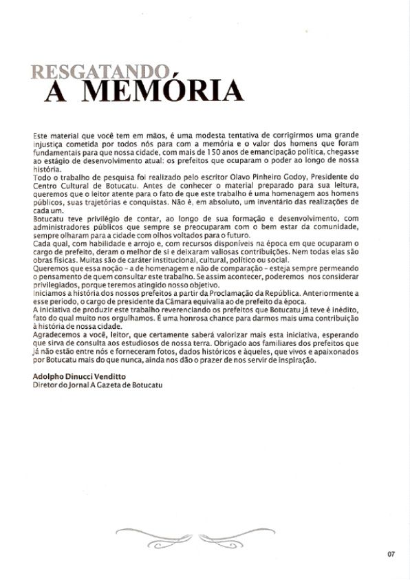 Foto - Registro biográfico dos prefeitos de Botucatu - Olavo Pinheiro Godoy