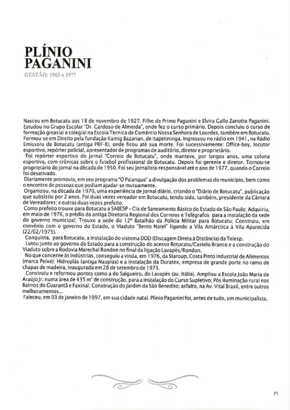 Foto - Registro biográfico dos prefeitos de Botucatu - Olavo Pinheiro Godoy