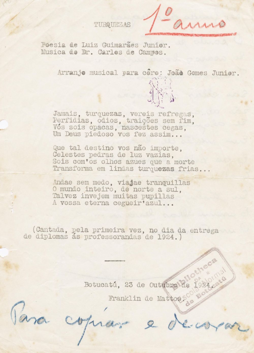 Foto - Espólio musical do Prof. Alfredo Franklin de Mattos
